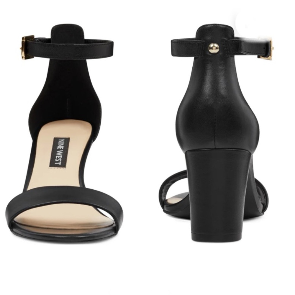 Nine West Pruce Ankle Strap Black Block Heel Sandals Sz 8.5